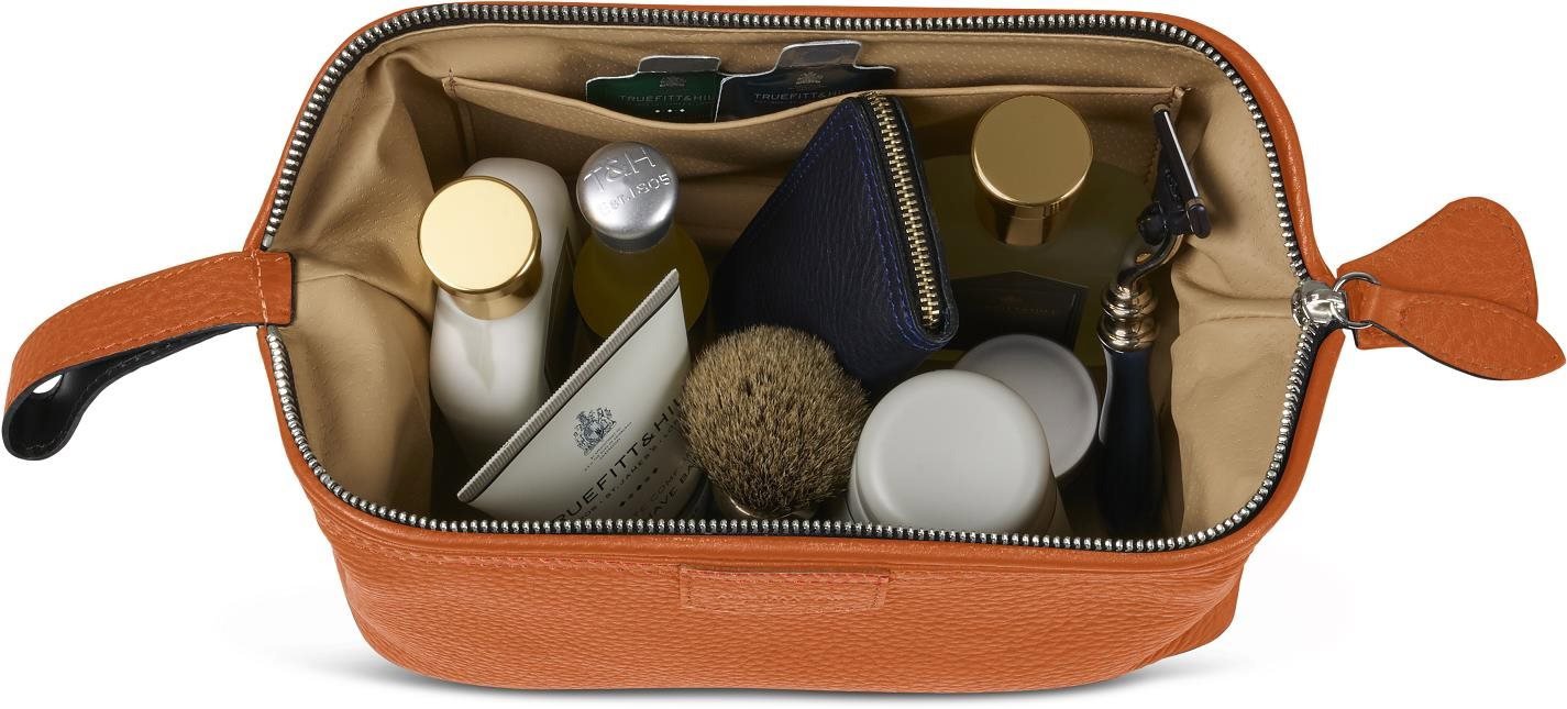 Truefitt & Hill Gentleman's Washbag, kožená kosmetická taška oranžová