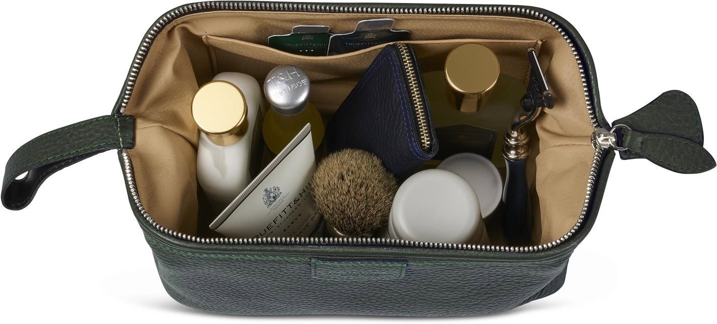 Truefitt & Hill Gentleman' s Washbag, kožená kozmetická taška zelená