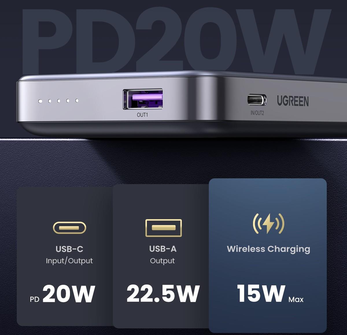 Powerbanka Ugreen 10000mAh Mini Magnetic Wireless 20W Power Bank With Holder