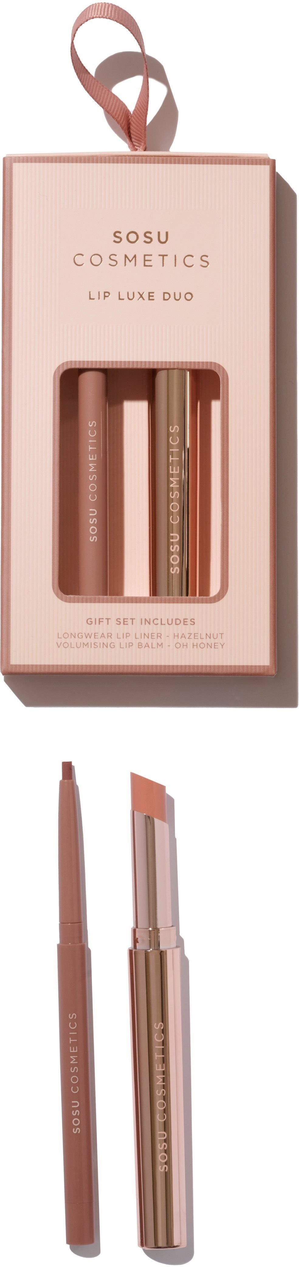 The SOSU COSMETICS Lip Luxe Duo Nude Gift Set includes a contour pencil and lip balm