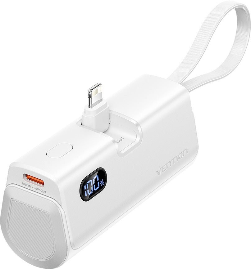 Powerbanka Vention LED Display 4800mAh Power Bank (USB-C + Lightning + USB-C) 22.5W White Foldable Lightning Type