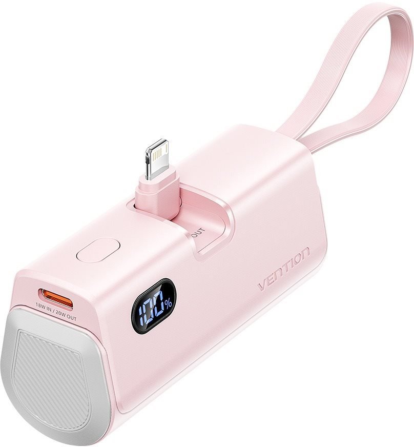 Powerbanka Vention LED Display 4800mAh Power Bank (USB-C + Lightning + USB-C) 22.5W Pink Foldable Lightning Type
