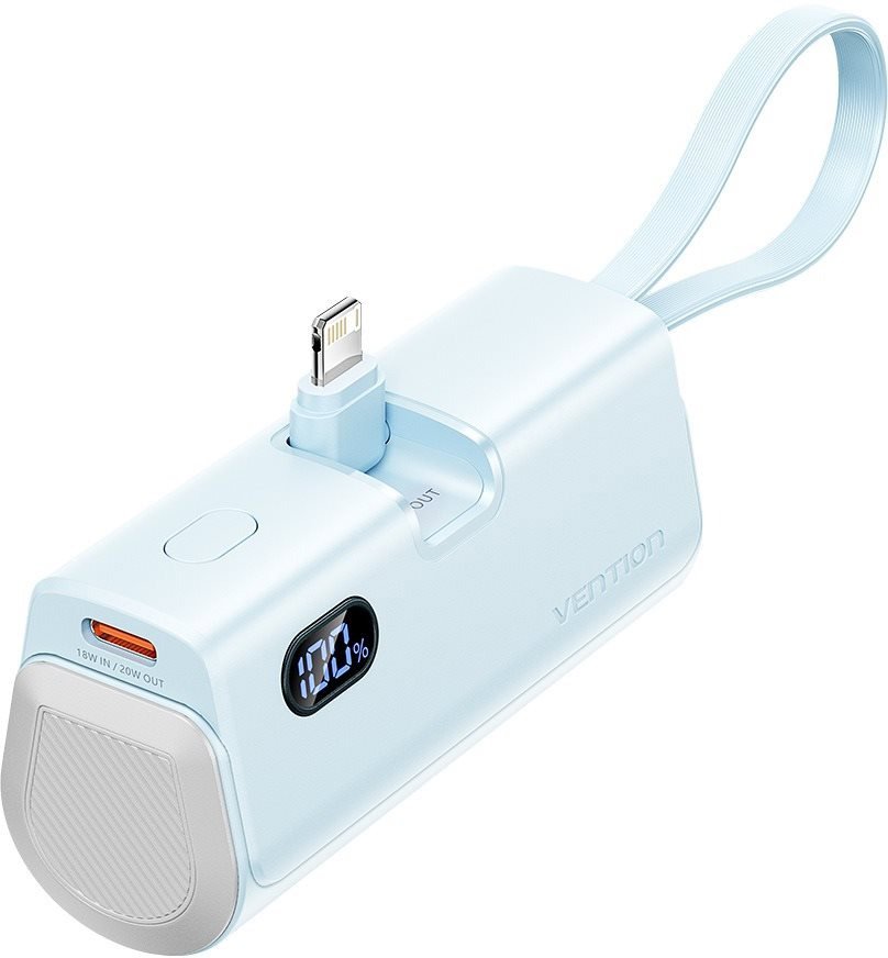 Powerbanka Vention LED Display 4800mAh Power Bank (USB-C + Lightning + USB-C) 22.5W Blue Foldable Lightning Type