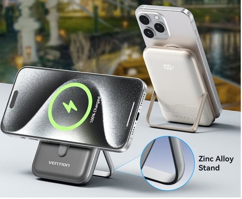 Powerbanka Vention 10000mAh Magnetic Wireless Power Bank (USB-C + Wireless) 20W Black