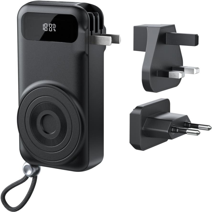 Powerbanka Vention 5-in-1 10000mAh Travel Power Bank 22.5W Black LED Display Type