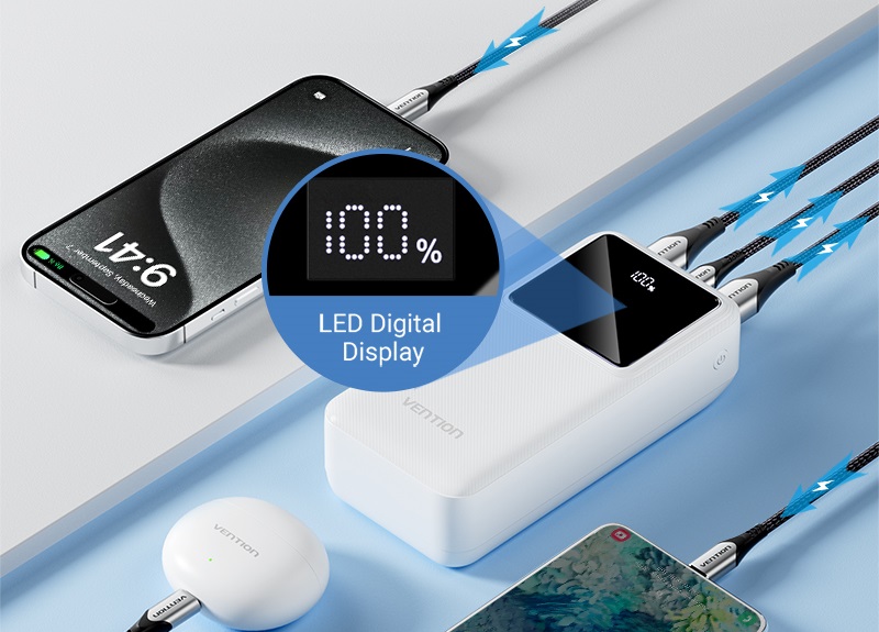Powerbanka Vention 30000mAh Power Bank 22.5W Black LED Display Type