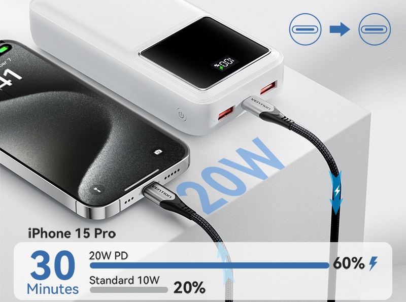 Powerbanka Vention 30000mAh Power Bank 22.5W Black LED Display Type