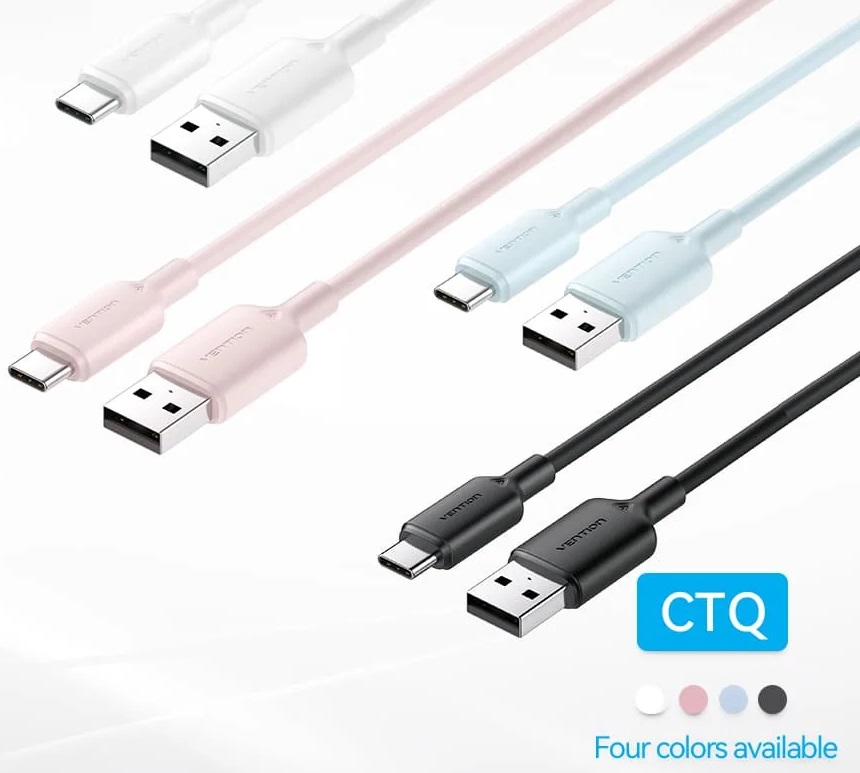 Datový kabel Vention USB 2.0 A Male to C Male 3A Cable 1M Black PVC Type