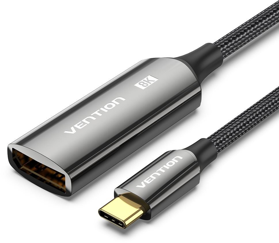 Videokabel Vention Baumwolle geflochten USB-C zu DP 8K Konverter 0.25M Schwarz Zink-Legierung Typ