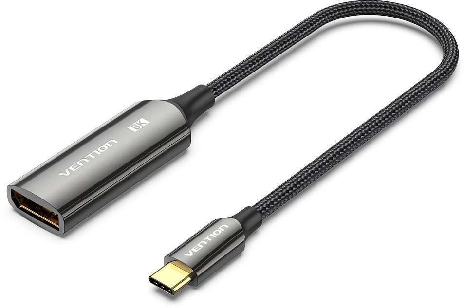Videokabel Vention Baumwolle geflochten USB-C zu DP 8K Konverter 0.25M Schwarz Zink-Legierung Typ