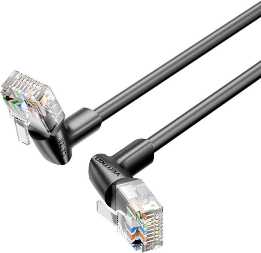 Sieťový kábel Vention Cat6A UTP Rotate Right Angle Ethernet Patch Cable 0.5M Black Slim Type