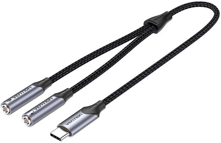 Redukce Vention USB-C Male to TRS Audio & Mic Jack 0.3M Gray Aluminum Alloy Type