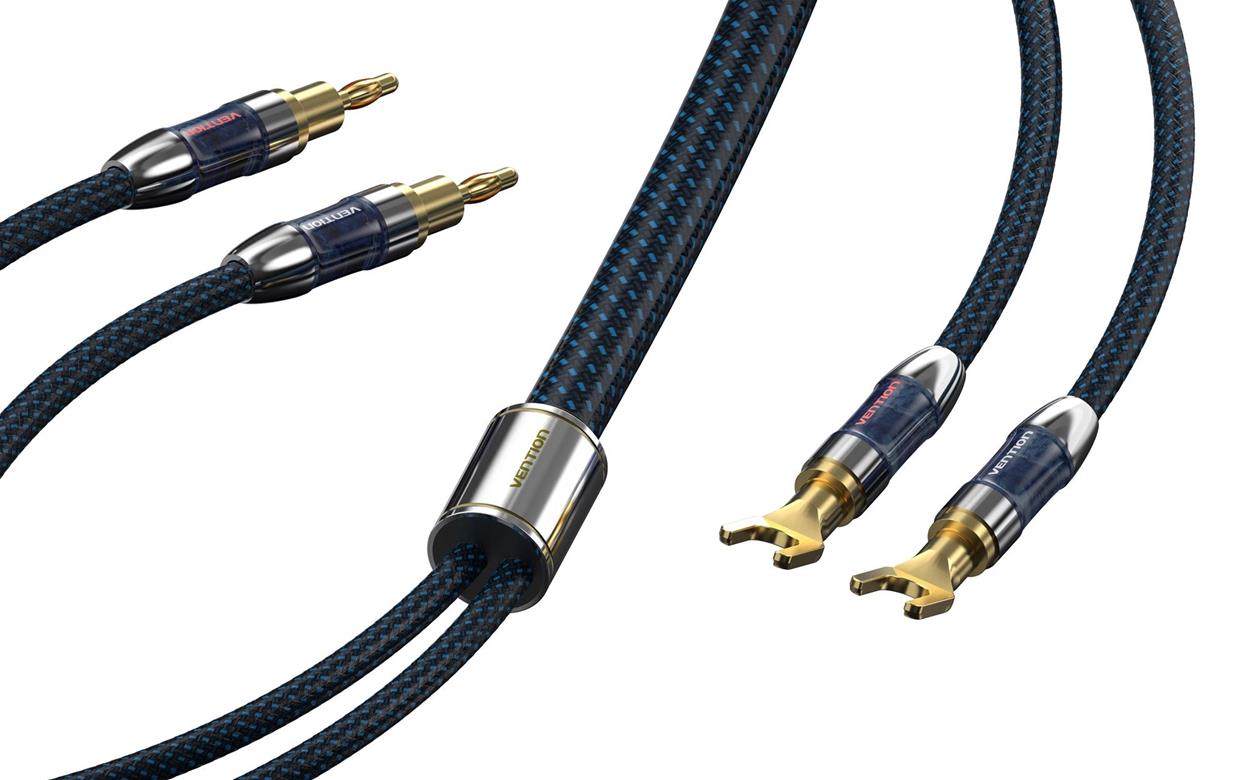 Audio kábel Vention Dual Banana Plugs to Dual Spade Plugs Speaker Wire (Hi-Fi) 10M Blue
