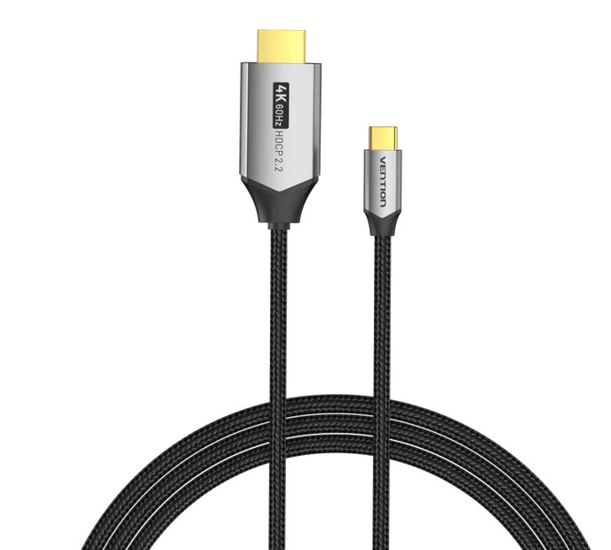 Video kabel Vention Cotton Braided USB-C to HDMI Cable 1m Black Aluminum Alloy Type