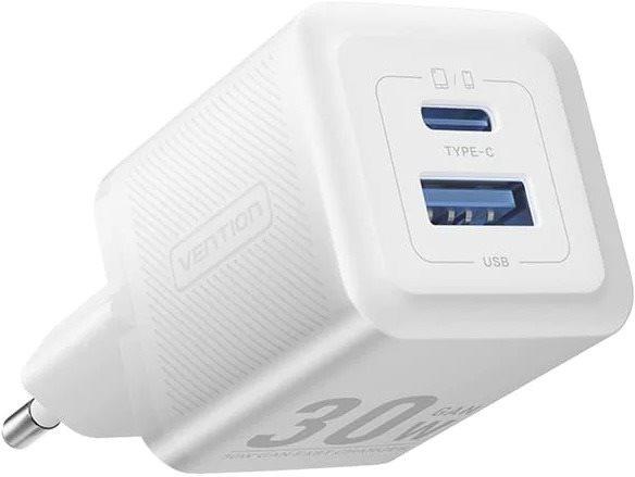 Nabíječka do sítě Vention 2-Port USB (C + A) GaN Charger (30W/30W) EU-Plug White