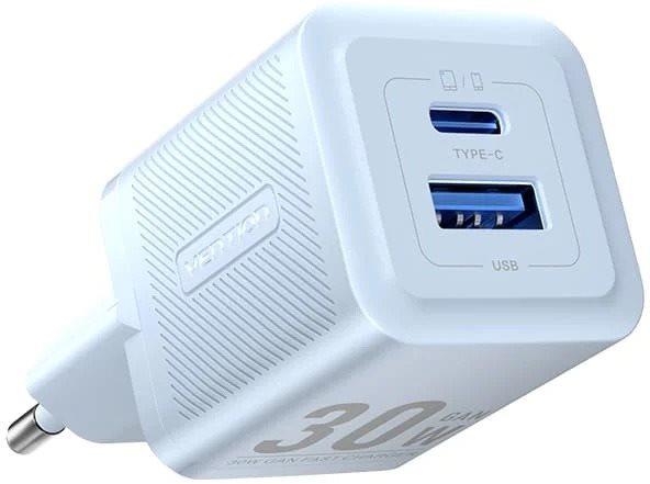 Nabíjačka do siete Vention 2-Port USB (C+A) GaN Charger (30W/30W) EU-Plug Blue