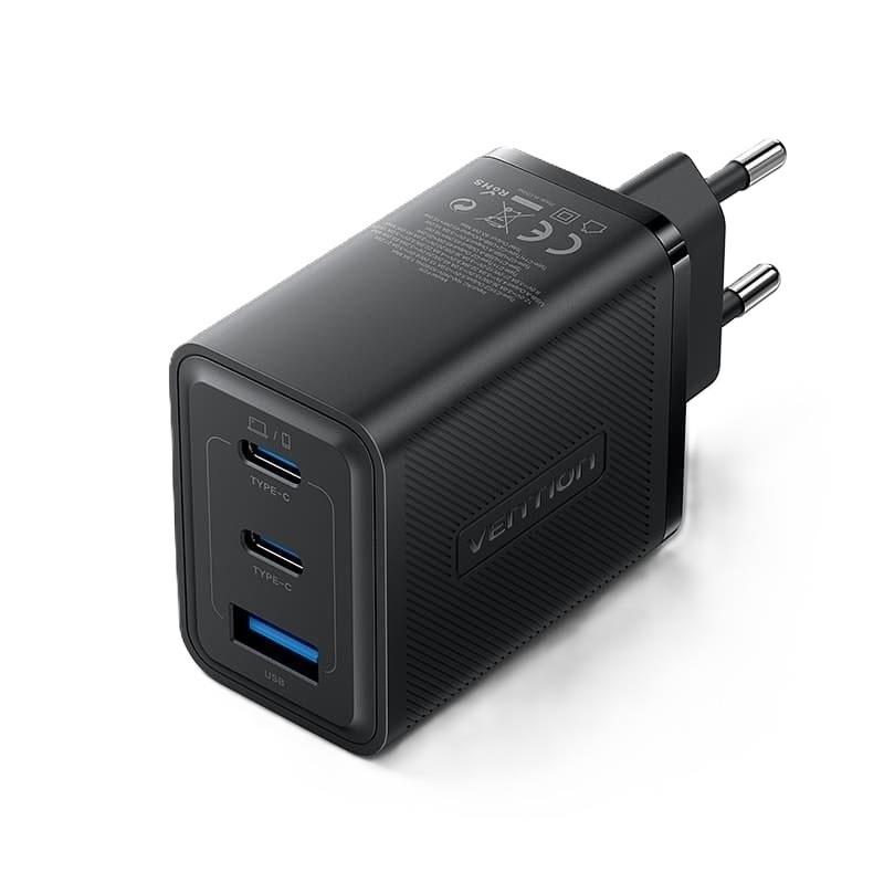 Nabíjačka do siete Vention 3-Port USB (C+C+A) GaN Charger (65W/65W/30W) EU-Plug Black