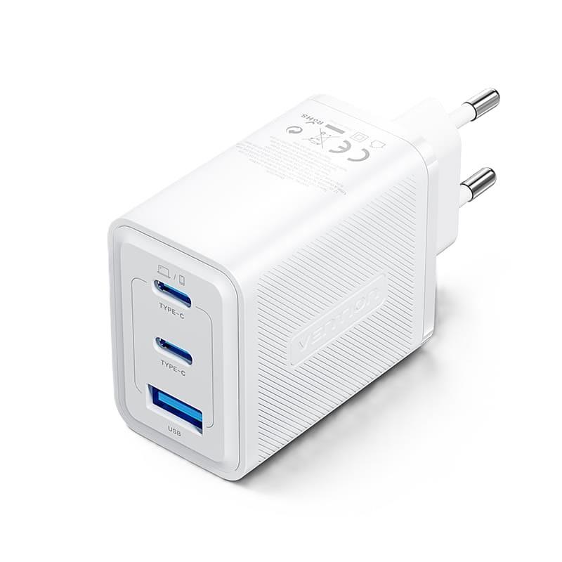Nabíjačka do siete Vention 3-Port USB (C+C+A) GaN Charger (65W/65W/30W) EU-Plug White