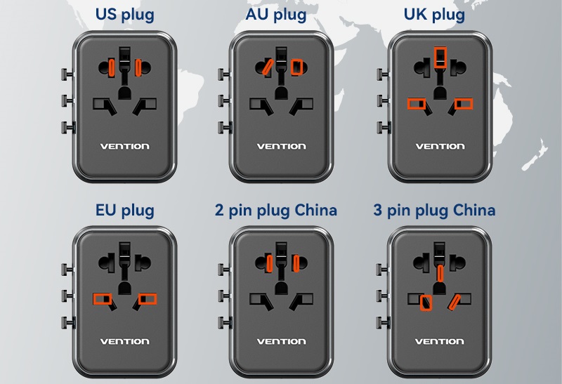 Netzwerkladegerät Vention 4-Port USB (C + C + A + A) GaN Universal Travel Adapter (65W/65W/60W/5W) Black