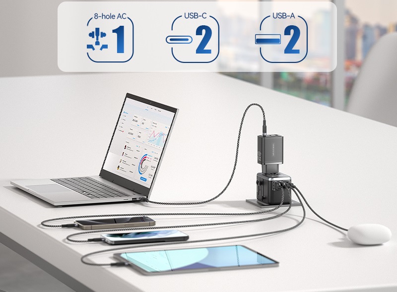 Netzwerkladegerät Vention 4-Port USB (C + C + A + A) GaN Universal Travel Adapter (65W/65W/60W/5W) Black