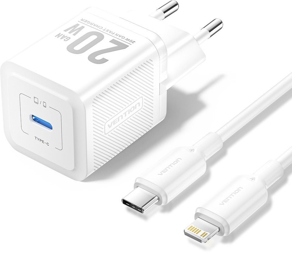 Nabíječka do sítě Vention 1-Port USB-C GaN Charger (20W) with USB-C to Lightning Cable (1M) EU-Plug White