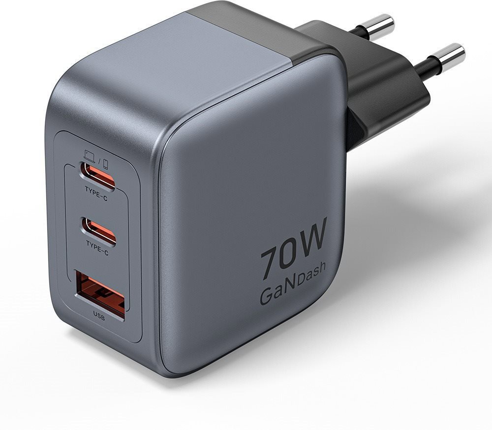 Nabíječka do sítě Vention 3-Port USB (C+C+A) GaN Charger (70W/70W/22.5W) EU-Plug Gray