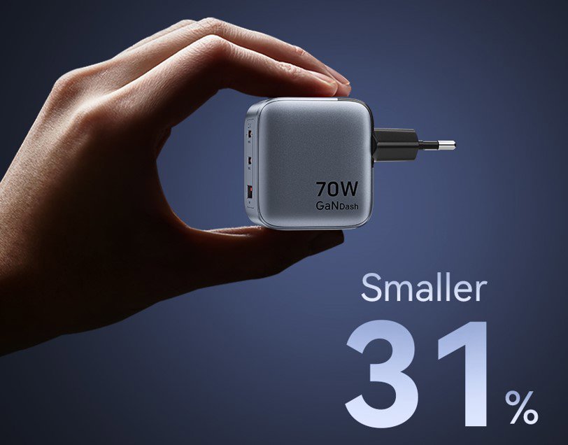 Nabíječka do sítě Vention 3-Port USB (C+C+A) GaN Charger (70W/70W/22.5W) EU-Plug Gray