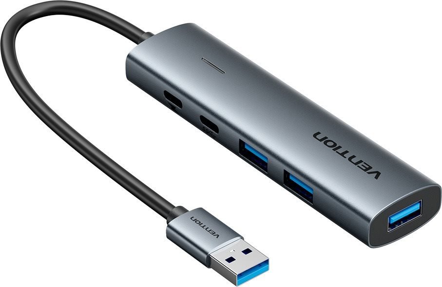 USB Hub Vention USB 3.0 to 2x USB-C / 3x USB 3.0 Hub 0.15M Gray Aluminum Alloy Type