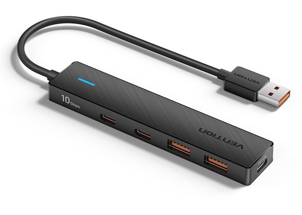 USB Hub Vention 5-in-1 USB 3.2 to 2 x USB-C / 2 x USB 3.2 Gen 2 10G Hub 0.15M Black
