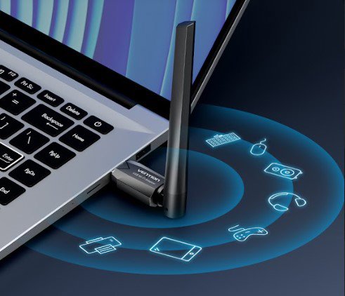 WiFi USB Adapter Vention AC650 USB Wi-Fi Dual Band Bluetooth Adapter With High Gain Antenna Black