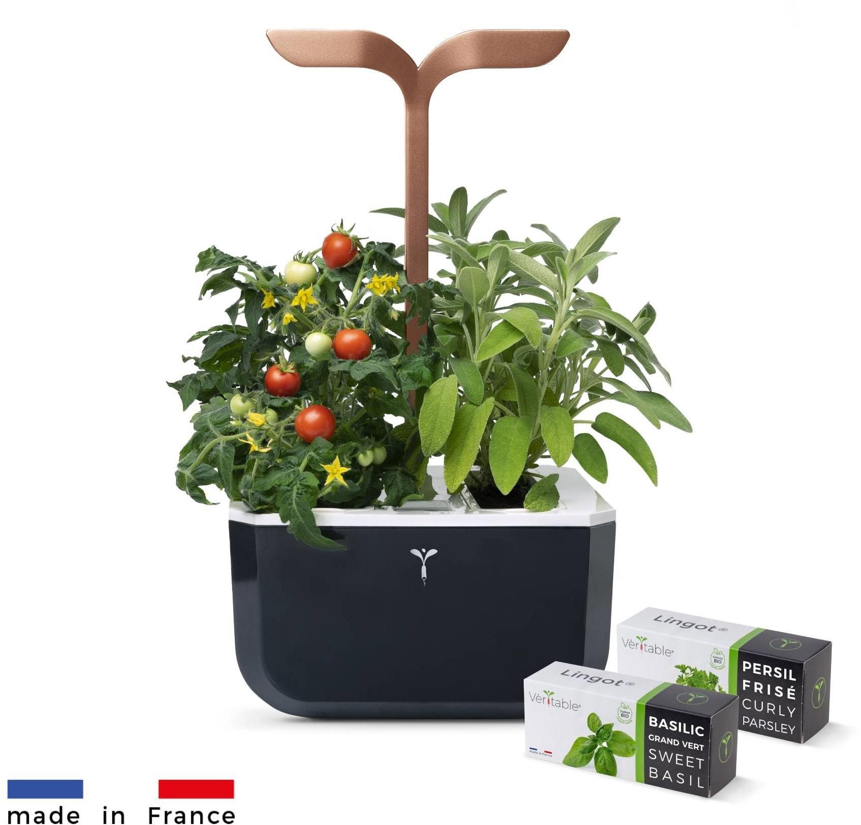 Chytrý květináč Exky Smart Automatický květináč s regulací osvětlení černě měděný + 2 bylinkové náplně