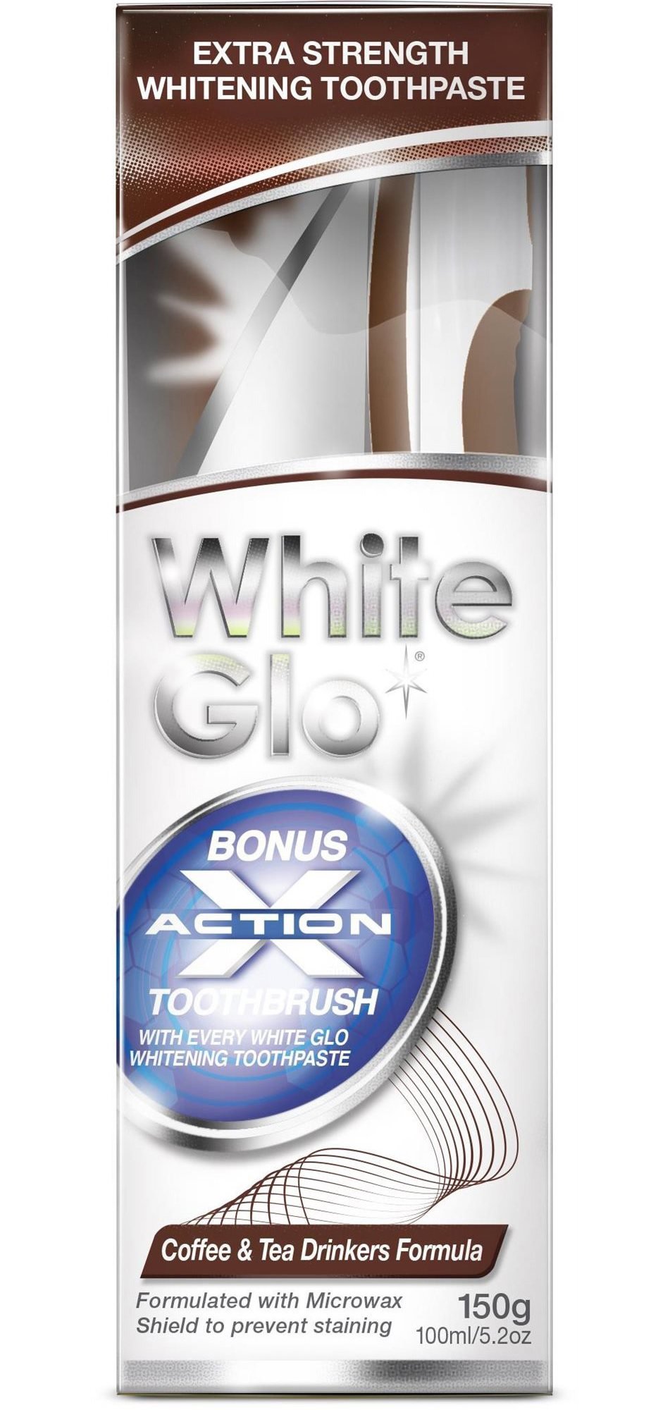 Sada pro dentální hygienu WHITE GLO Coffe and Tea 150 g + zubní a mezizubní kartáček