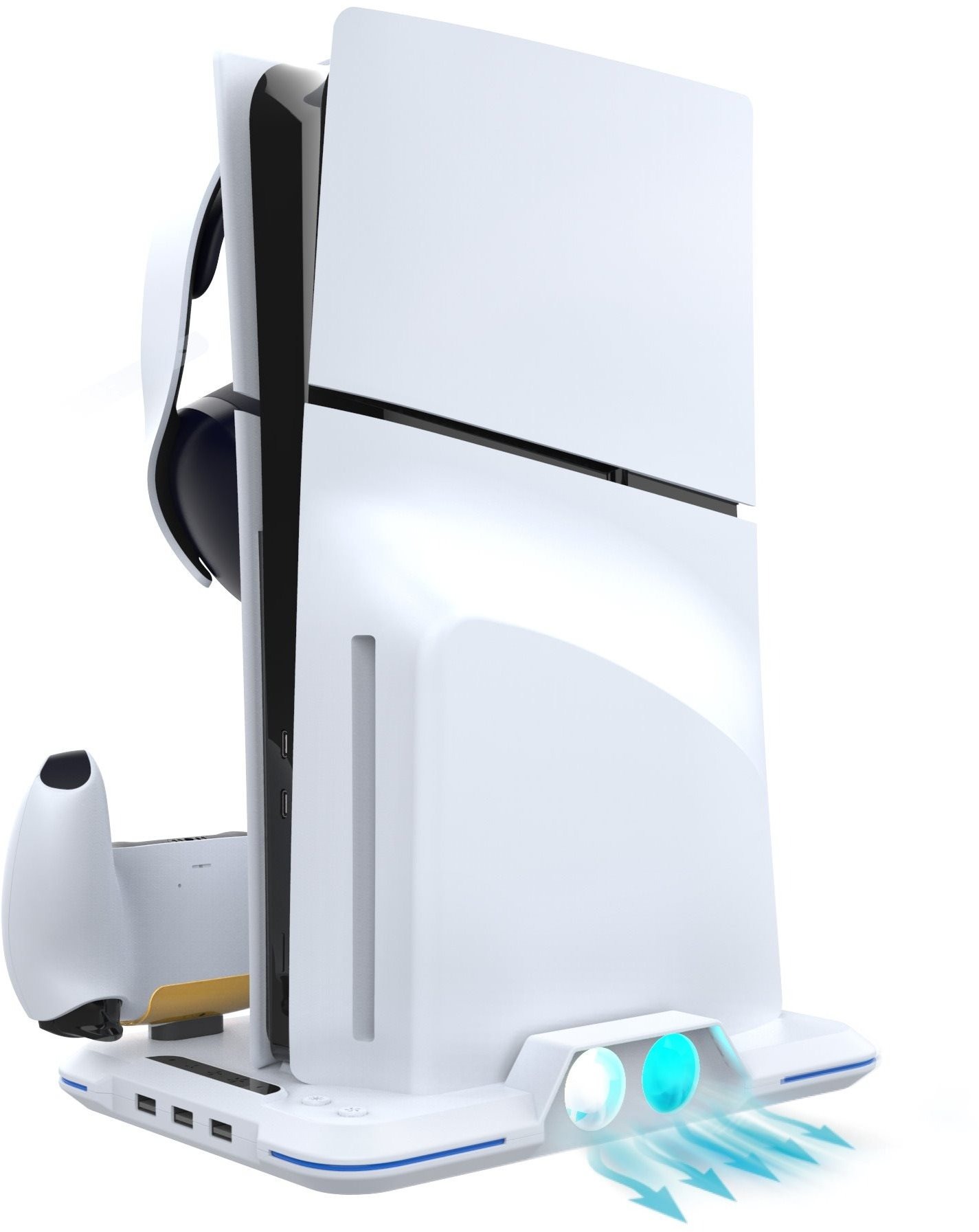 Dobíjecí stanice iPega P5S020W Multifunkční Nabíjecí RGB Stojan s Chlazením pro PS5 Slim White