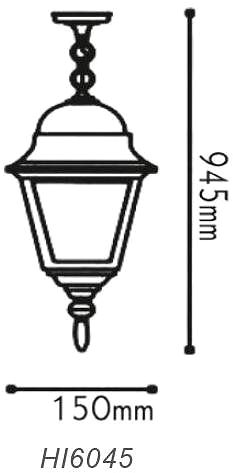 Záhradné osvetlenie Vonkajší závesný lampáš HI6045R max. 60 W/E27/IP45, hnedý Technický nákres