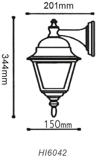 Záhradné osvetlenie Vonkajší nástenný lampáš HI6042B max. 60 W/E27/IP45, čierny Technický nákres
