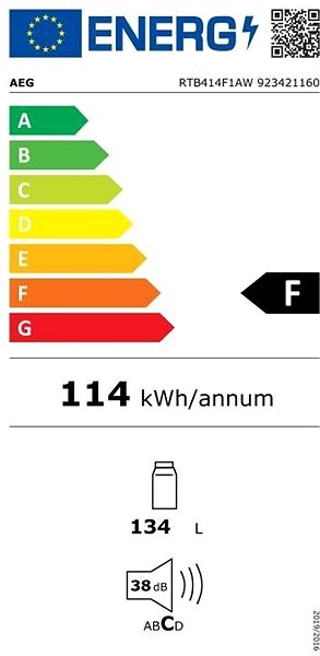 Hűtőszekrény AEG RTB414F1AW Energia címke