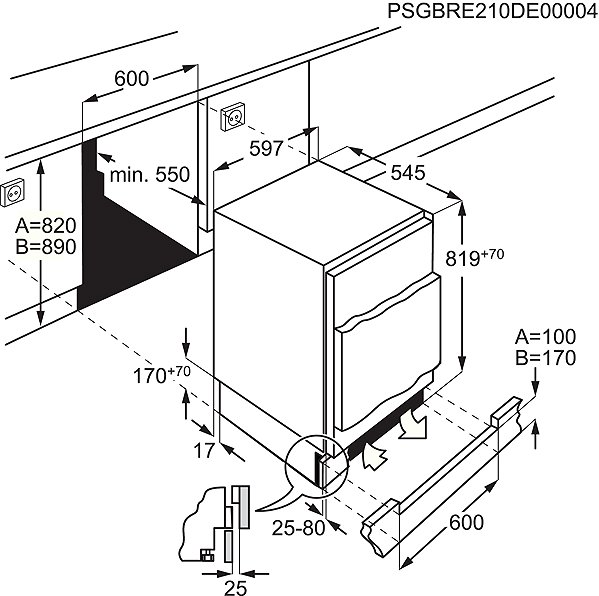 Beépíthető hűtő AEG 6000 OSF6I82EF Műszaki vázlat
