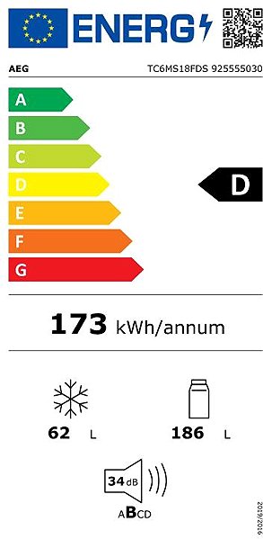 Built-in fridge AEG TC6MS18FDS Energy label