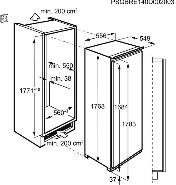 Built-in Freezer AEG Mastery NoFrost ABE818F6NC Technical draft