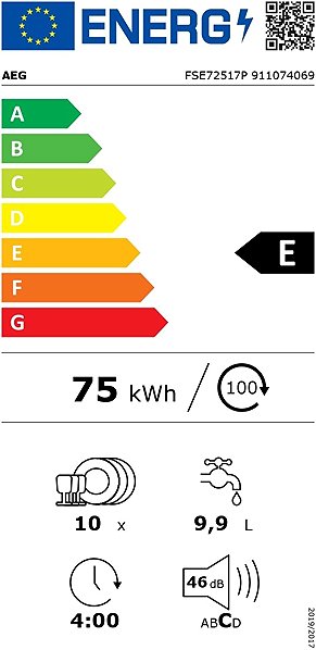 AEG FSE72517P built-in dishwasher energy label