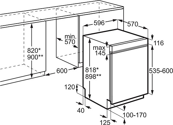 Beépíthető mosogatógép AEG 5000 GT5200D1SNM Műszaki vázlat