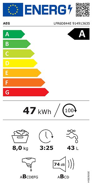Steam Washing Machine AEG LFR6D844E ProSense Energy label