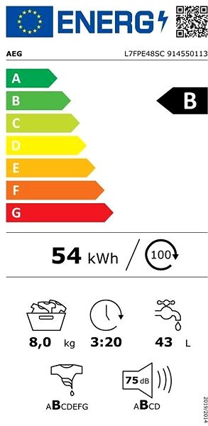 Steam Washing Machine AEG ProSteam L7FPE48SC Energy label