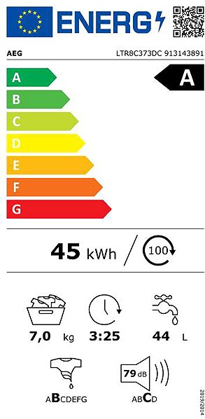 Steam Washing Machine AEG 8000 PowerCare® LTR8C373DC Energy label