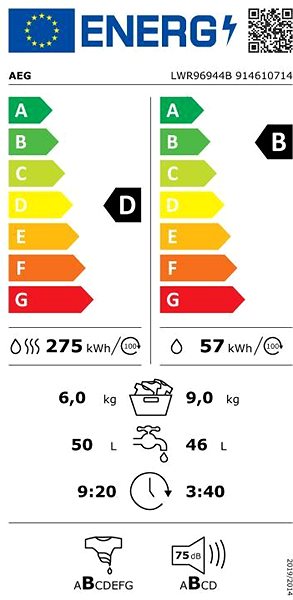 Washer Dryer AEG LWR96944B Energy label