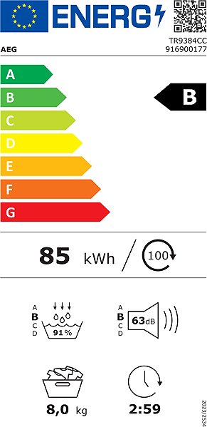 Clothes Dryer AEG 9000 AbsoluteCare® Plus 3DScan TR9384CC Energy label
