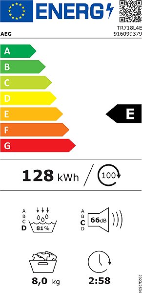 Clothes Dryer AEG TR718L4E Energy label