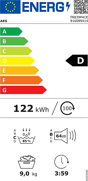 Clothes Dryer AEG TR839P4CE Energy label