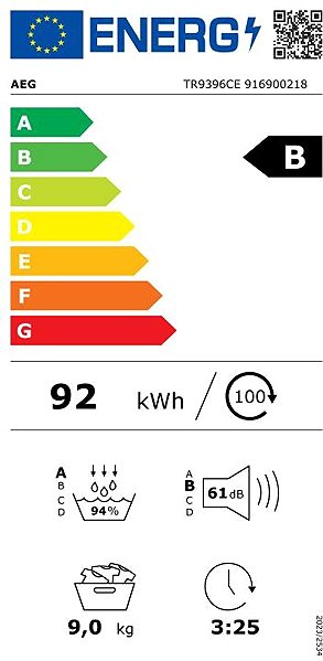 AEG TR9396CE tumble dryer Energy label