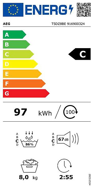 Clothes Dryer AEG T5DZ8BE Energy label